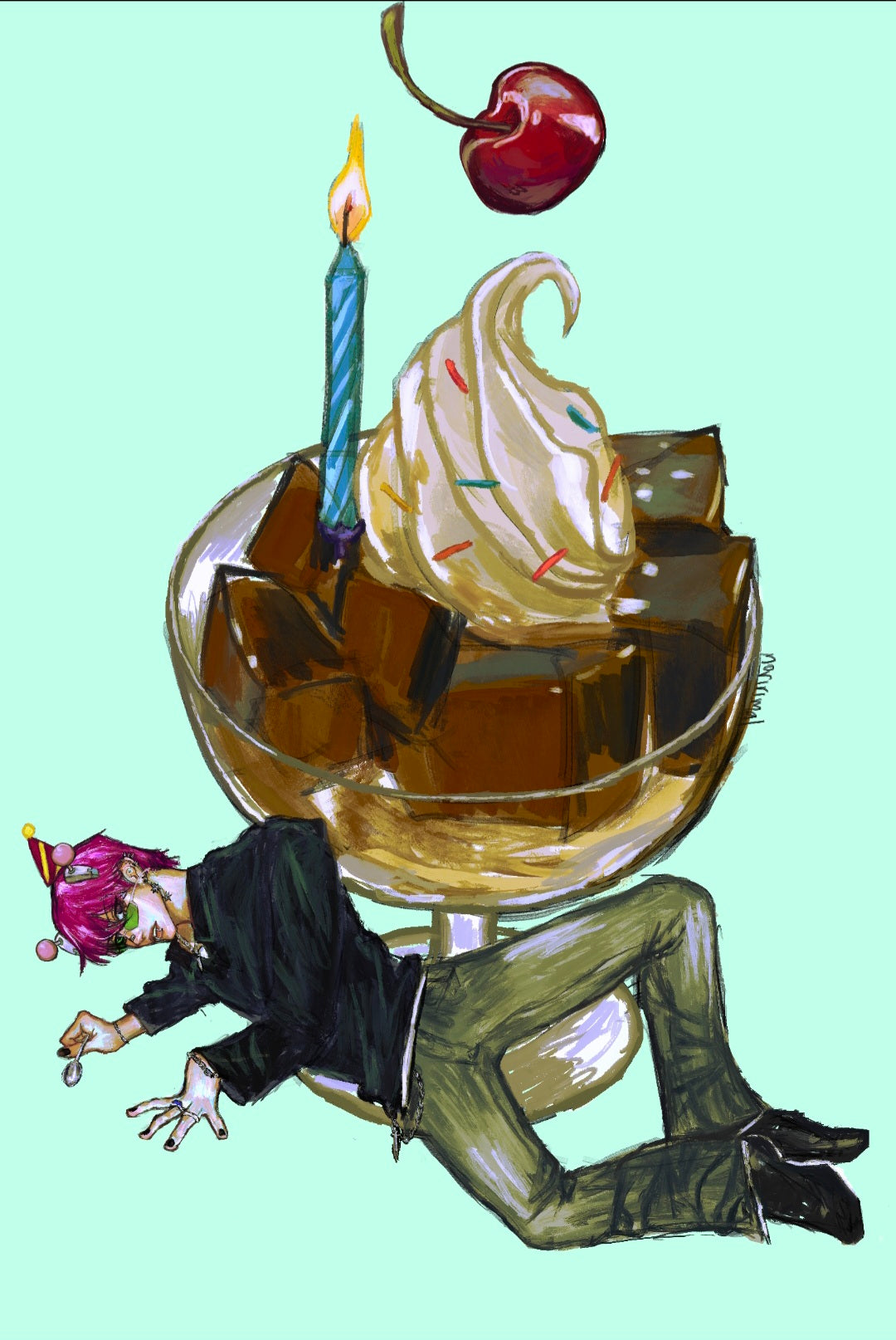Birthday Saiki eating a huge Coffee Jelly